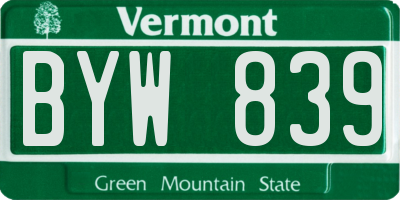 VT license plate BYW839