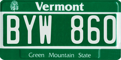 VT license plate BYW860