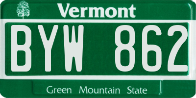 VT license plate BYW862