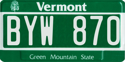 VT license plate BYW870