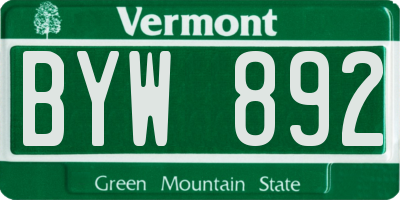 VT license plate BYW892