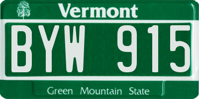 VT license plate BYW915