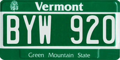 VT license plate BYW920