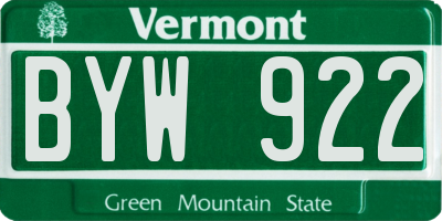 VT license plate BYW922