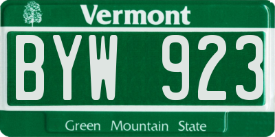 VT license plate BYW923