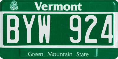 VT license plate BYW924