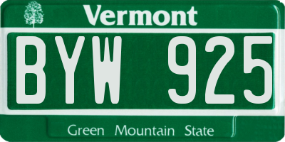 VT license plate BYW925