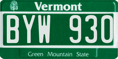 VT license plate BYW930