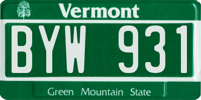 VT license plate BYW931