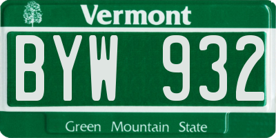 VT license plate BYW932