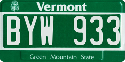 VT license plate BYW933