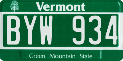 VT license plate BYW934