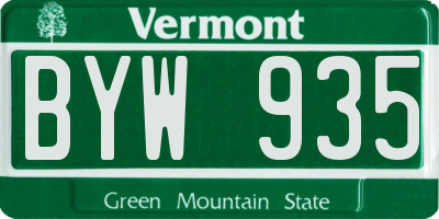 VT license plate BYW935