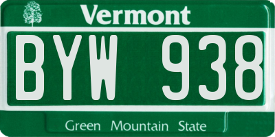 VT license plate BYW938