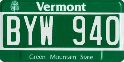 VT license plate BYW940
