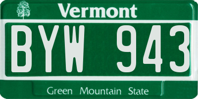 VT license plate BYW943