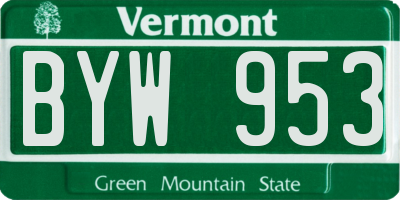 VT license plate BYW953
