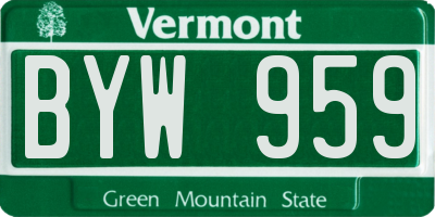 VT license plate BYW959