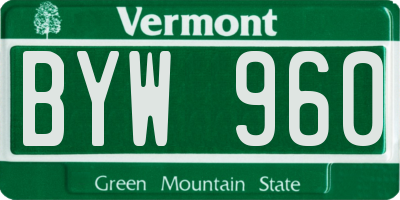 VT license plate BYW960