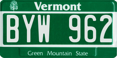 VT license plate BYW962