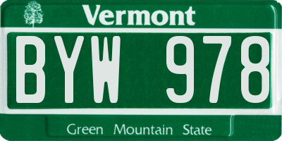 VT license plate BYW978