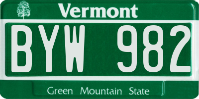 VT license plate BYW982