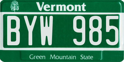 VT license plate BYW985
