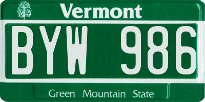 VT license plate BYW986