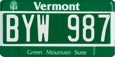 VT license plate BYW987