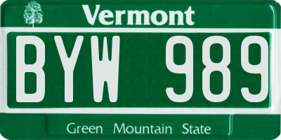 VT license plate BYW989