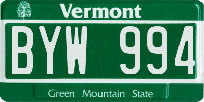 VT license plate BYW994