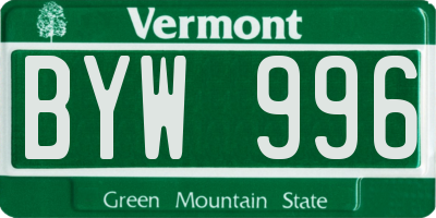 VT license plate BYW996