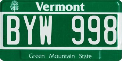 VT license plate BYW998