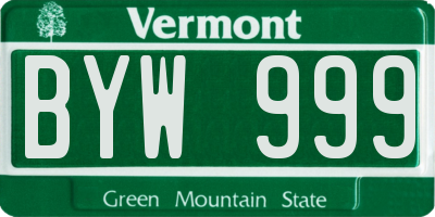 VT license plate BYW999