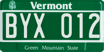 VT license plate BYX012