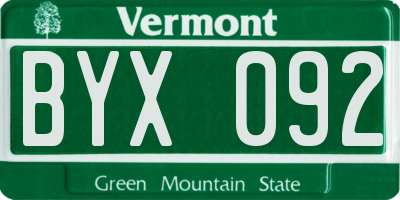 VT license plate BYX092