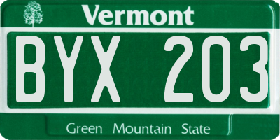 VT license plate BYX203