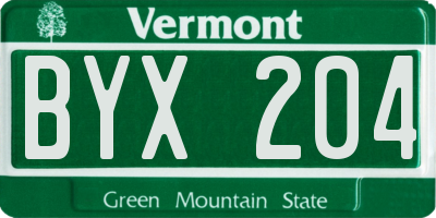 VT license plate BYX204