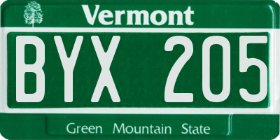 VT license plate BYX205