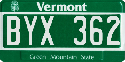 VT license plate BYX362