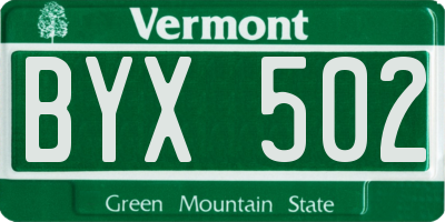 VT license plate BYX502