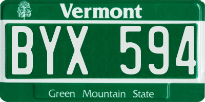 VT license plate BYX594