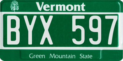 VT license plate BYX597