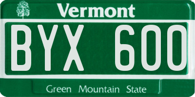 VT license plate BYX600