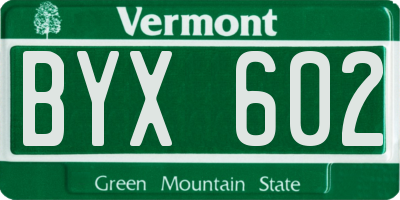 VT license plate BYX602