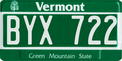 VT license plate BYX722