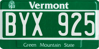 VT license plate BYX925