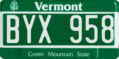 VT license plate BYX958