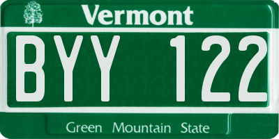 VT license plate BYY122