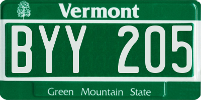 VT license plate BYY205